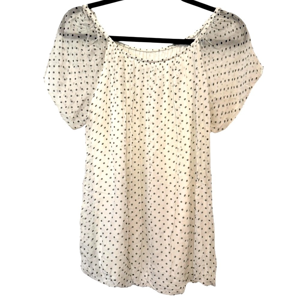 Luisa Ricci Silk Sheer Polka Dot Flutter Sleeve Off Shoulder Lined Medium